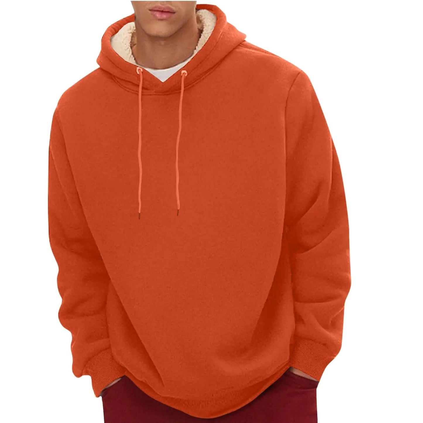 Sherpa Pullover Hoodie Mens Mens Fleece Lined Jeans Thermal Hoodie MenS Casual Fleece Sherpa Lined Hoodie Winter Warm Pullover Hooded Sweatshirt Orange Medium