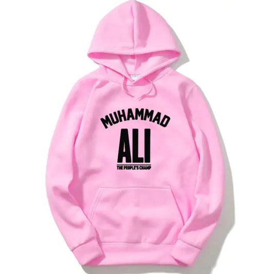 Mohammad Ali Fleece Pullover Hoodie with Letter Print