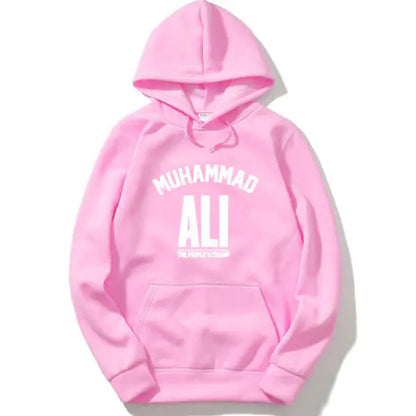 Mohammad Ali Fleece Pullover Hoodie with Letter Print