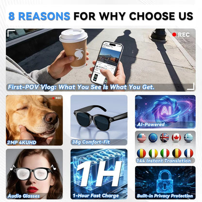 SENBONO M89 Smart Translation Glasses AI Voice Video Recording Music Playback Wireless Headphones Sports AI Translator Glasses-4