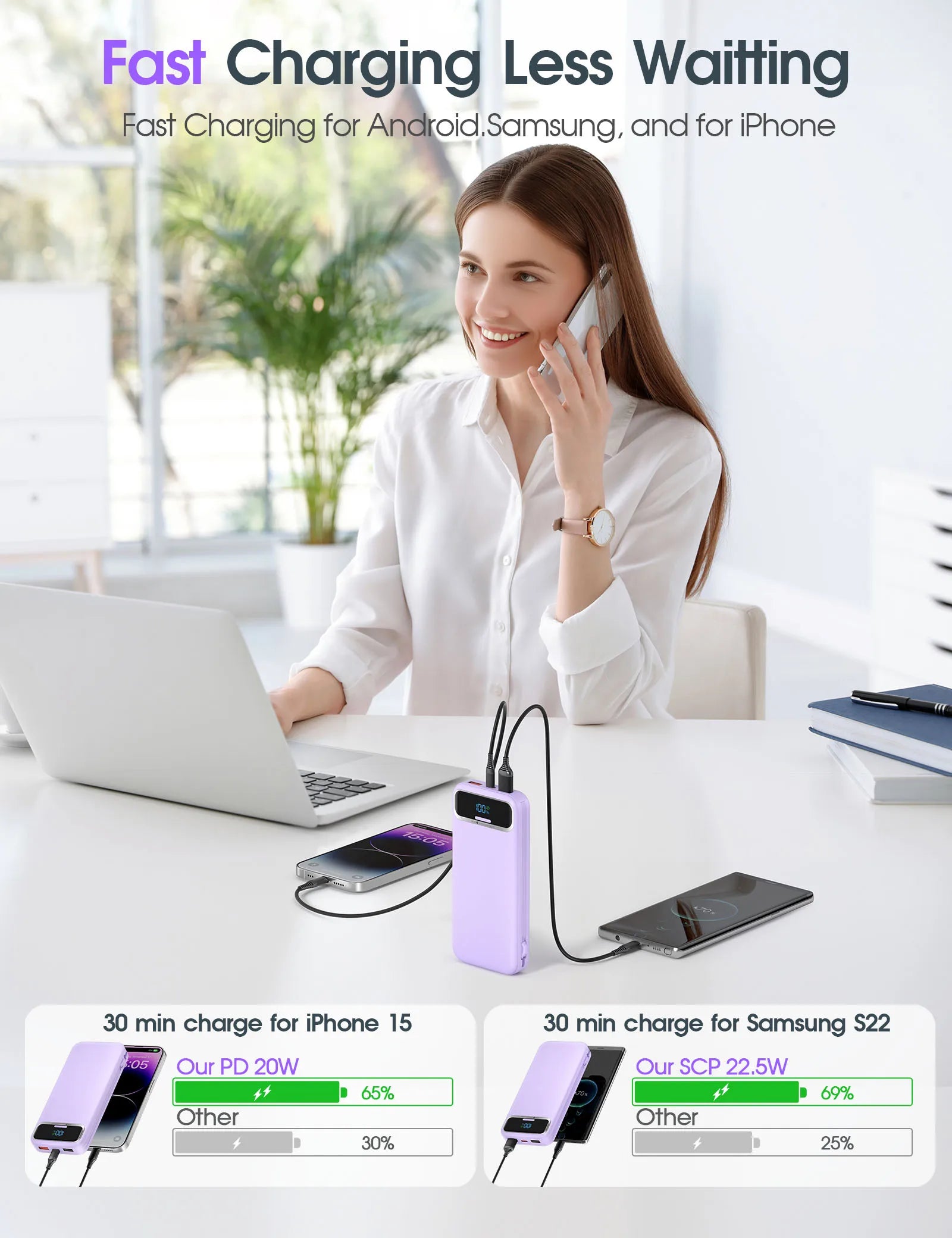 Best-selling Original Ultra-thin Built-in Cable 22.5W Fast Charger 10000mAh Large Capacity Portable Power Bank for iPhone-2