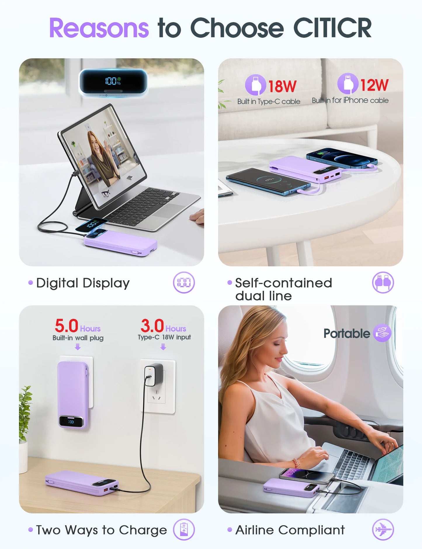 Best-selling Original Ultra-thin Built-in Cable 22.5W Fast Charger 10000mAh Large Capacity Portable Power Bank for iPhone-5