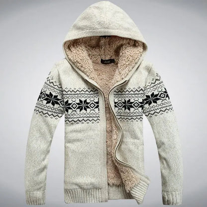 Men's tribal Thick Fleece Hoodie Cardigan Casual Sweater