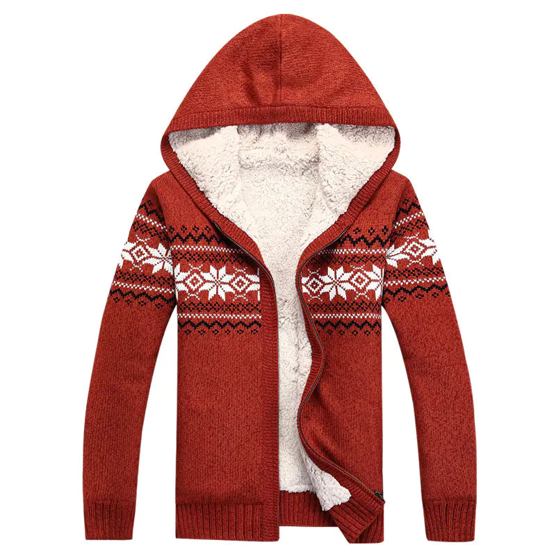 Men's tribal Thick Fleece Hoodie Cardigan Casual Sweater