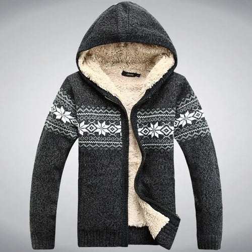 Men's tribal Thick Fleece Hoodie Cardigan Casual Sweater