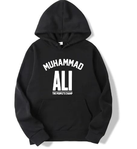 Mohammad Ali Fleece Pullover Hoodie with Letter Print