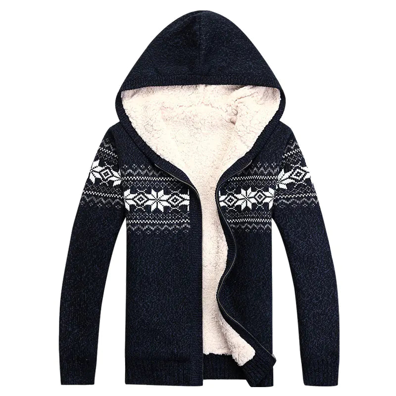 Men's tribal Thick Fleece Hoodie Cardigan Casual Sweater