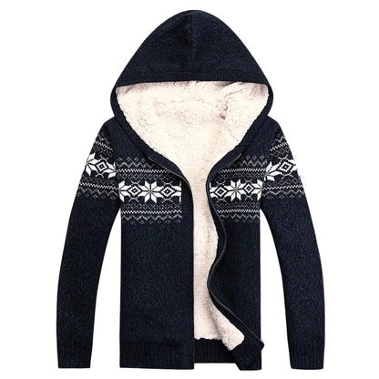 Men's tribal Thick Fleece Hoodie Cardigan Casual Sweater