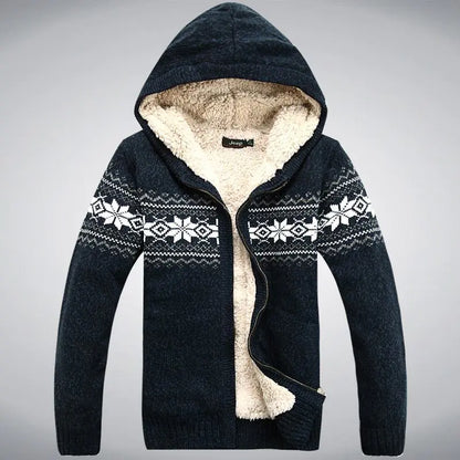 Men's tribal Thick Fleece Hoodie Cardigan Casual Sweater