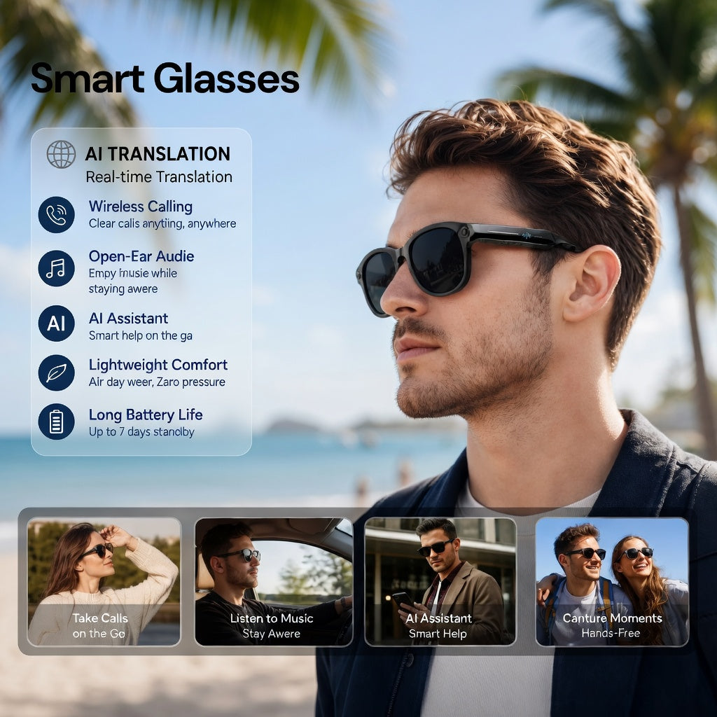 AI Smart Glasses 2026 8MP Camera, HD Video Recording, photochromic lenses, AI Translation & Bluetooth Music Calls 