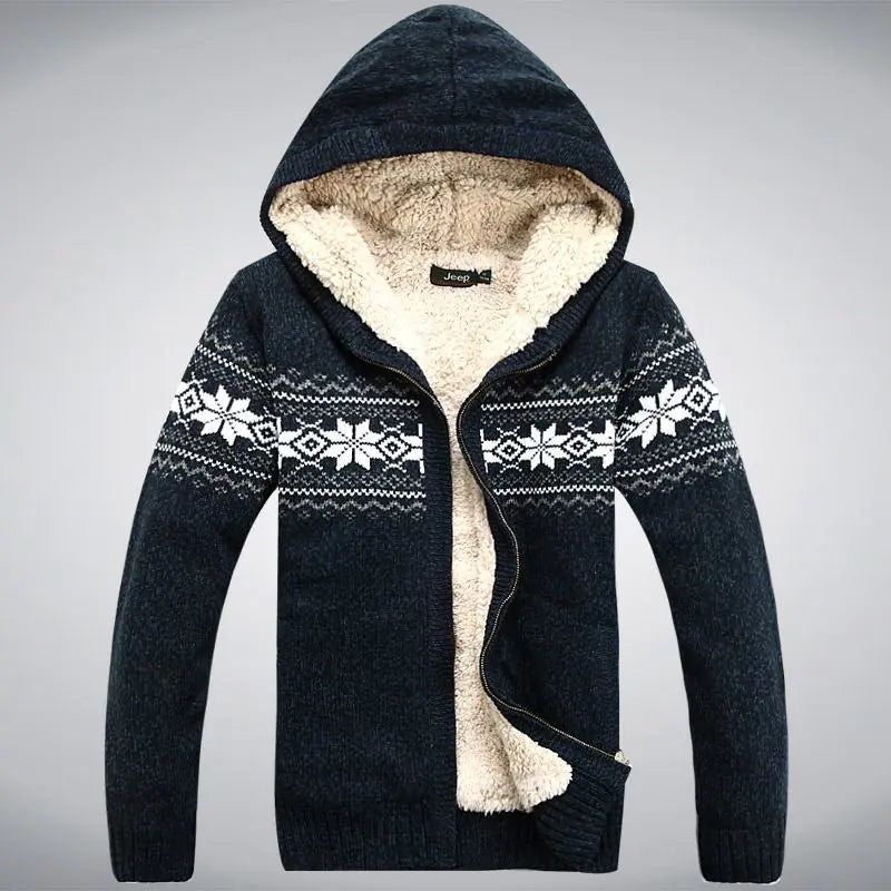 Men's tribal Thick Fleece Hoodie Cardigan Casual Sweater