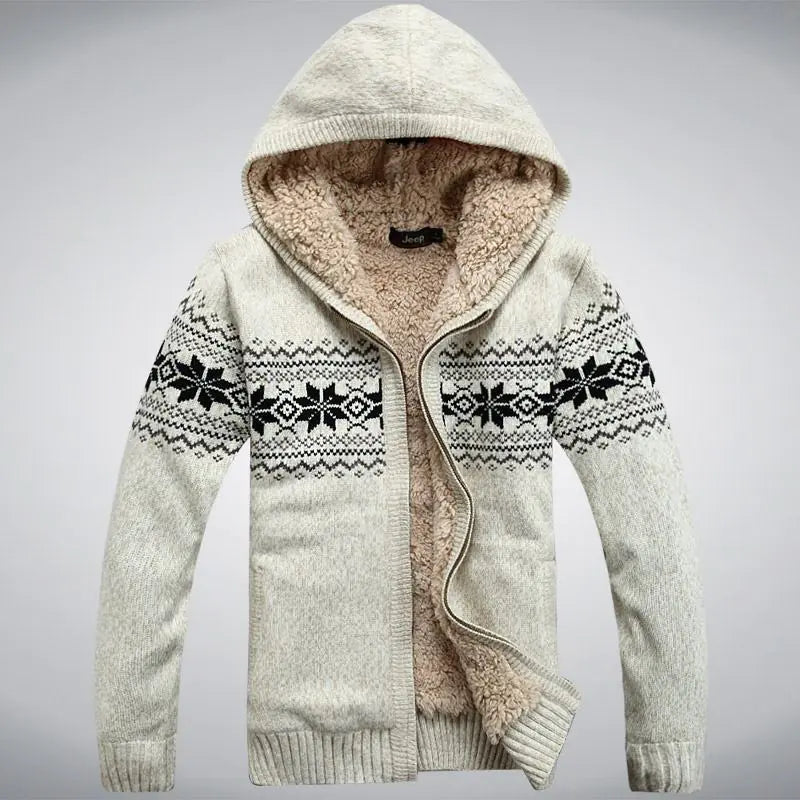 Men's tribal Thick Fleece Hoodie Cardigan Casual Sweater