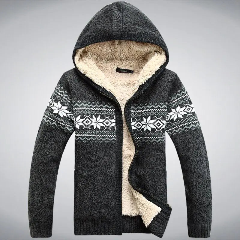 Men's tribal Thick Fleece Hoodie Cardigan Casual Sweater