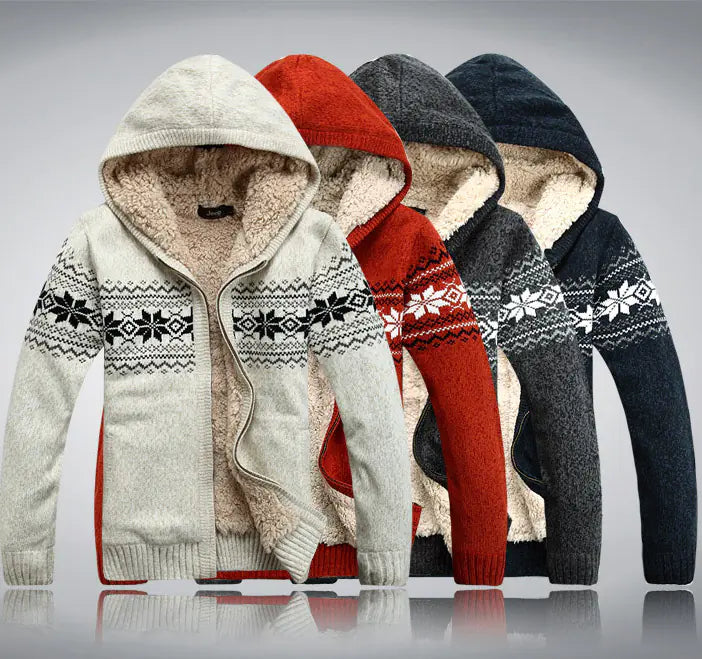 Men's tribal Thick Fleece Hoodie Cardigan Casual Sweater